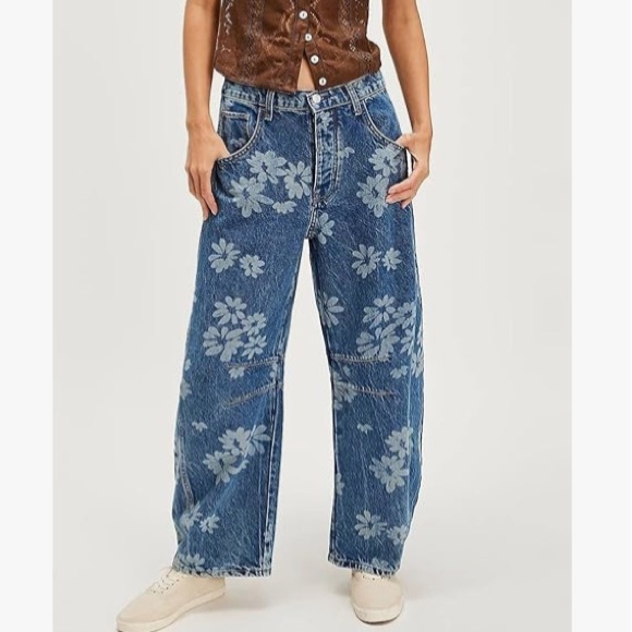 NWT Boho Floral Printed Jeans - Dk Blue - Picture 3 of 5